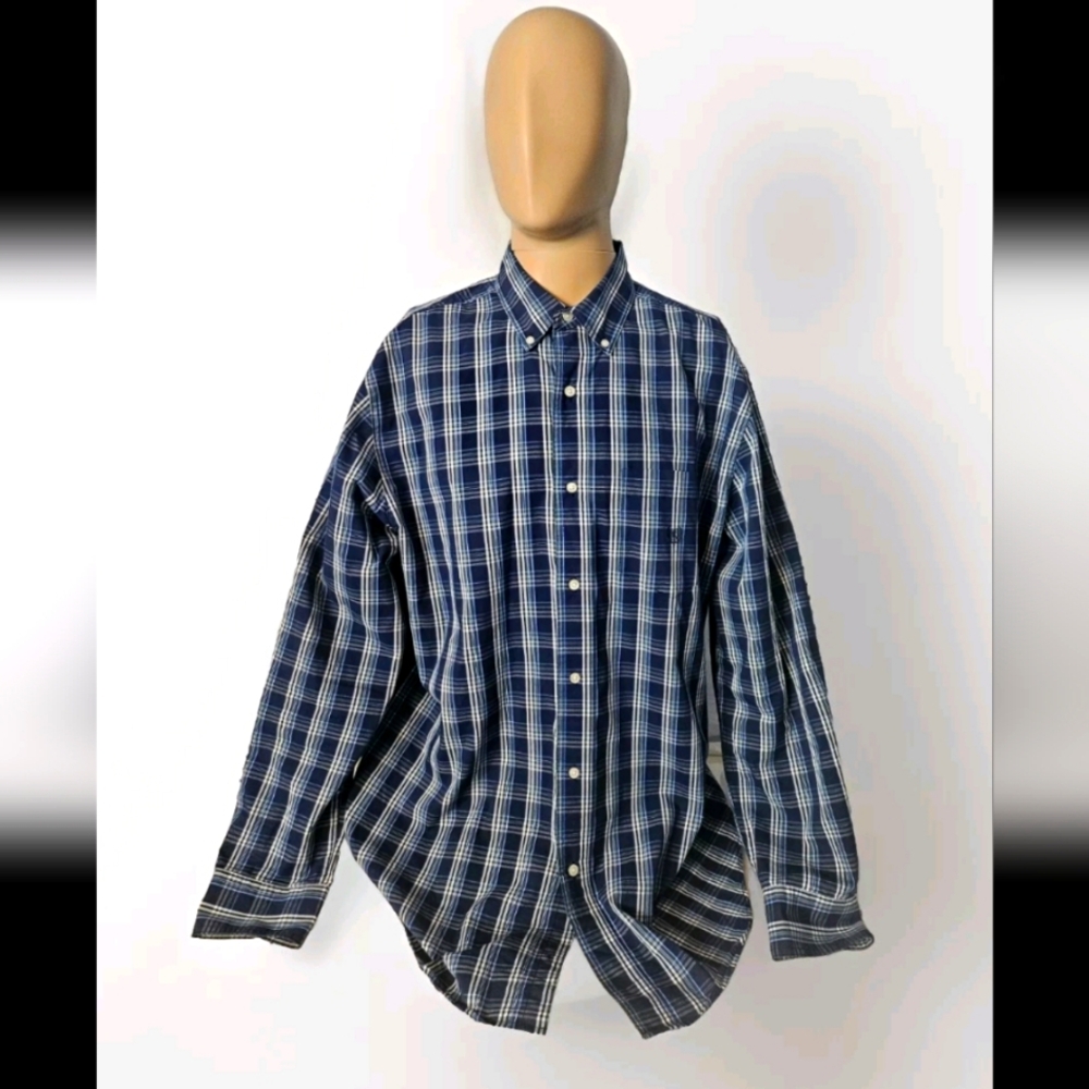 Chaps Men's Blue Plaid Stretch Easy Care Button Long Sleeve Shirt LT/GL